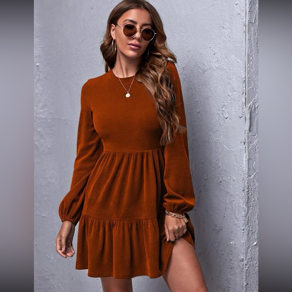 burnt orange long sleeve dress